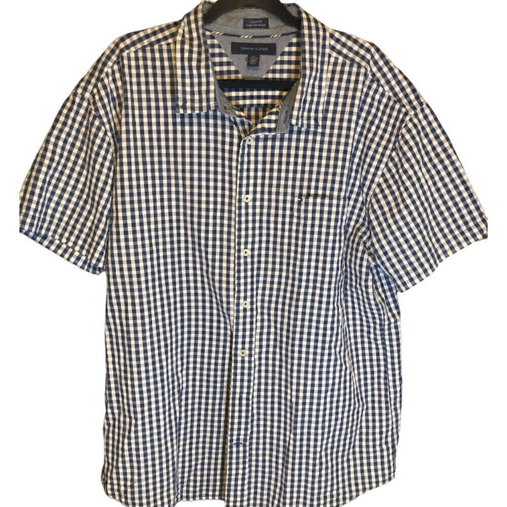 Men’s Big & Tall Tommy Hilfiger Blue Gingham Casual Button Down Shirt Size 2XL
